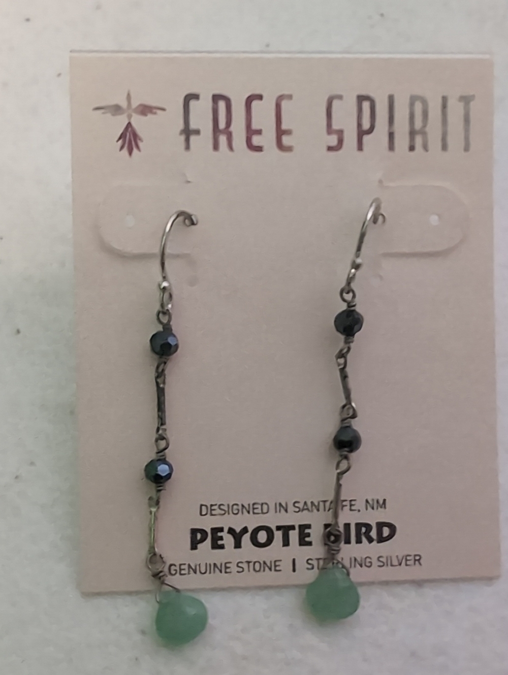 Peyote Bird Free Spirit Green Stone Drop Earrings